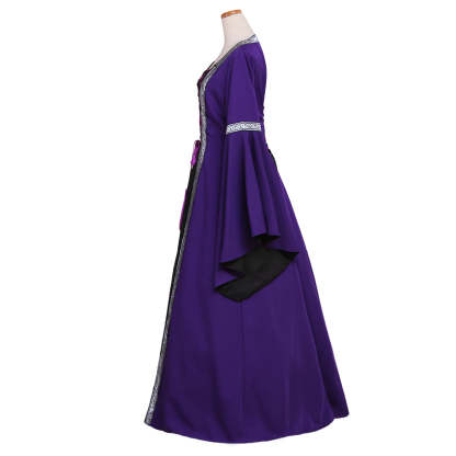 Gothic Victorian Purple Cosplay Dress with Long Trumpet Sleeves - Elegant Medieval Ball Gown-Astricos