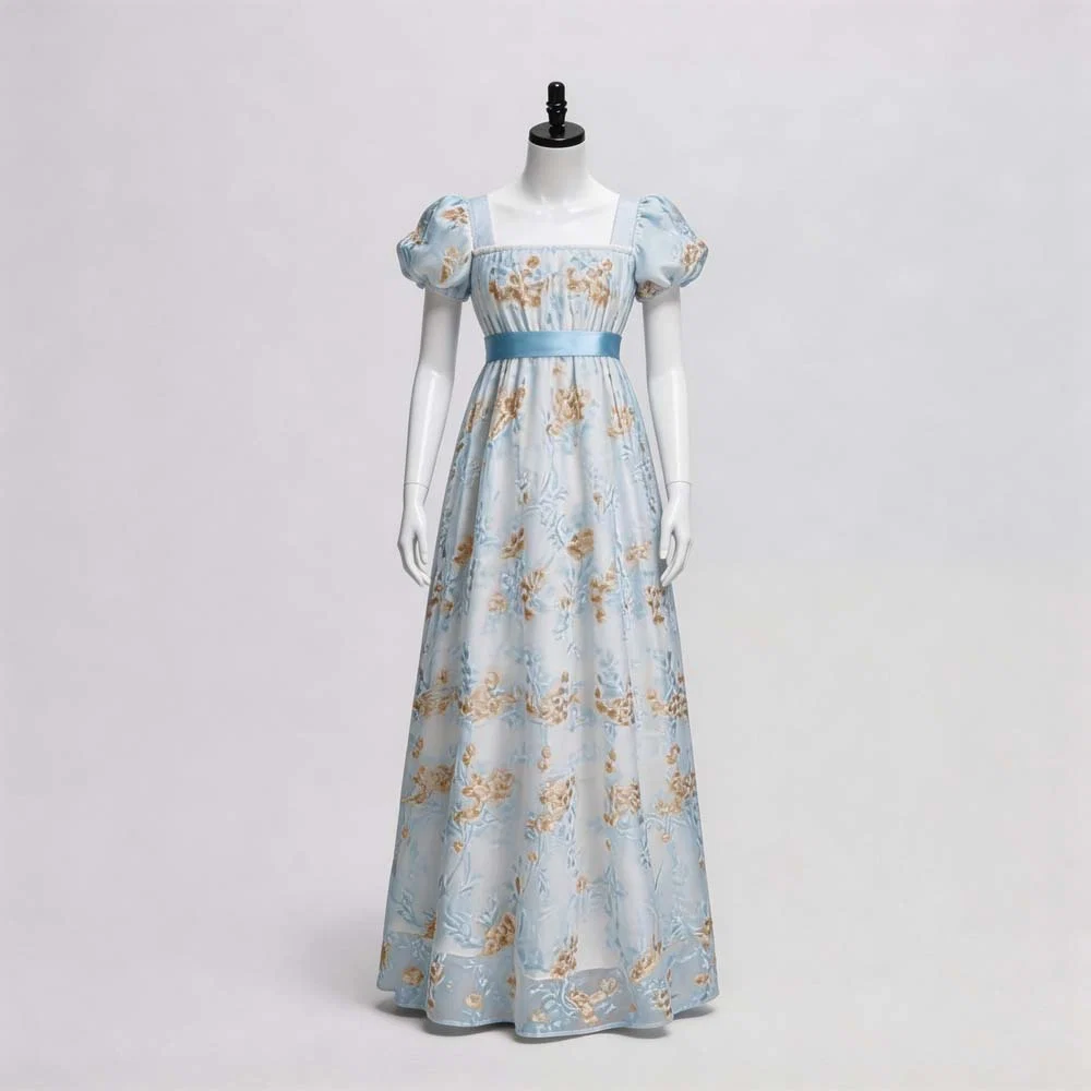 Regency Empire Waist Long Dress, Custom‑Made for Medieval Theme & Tea Party