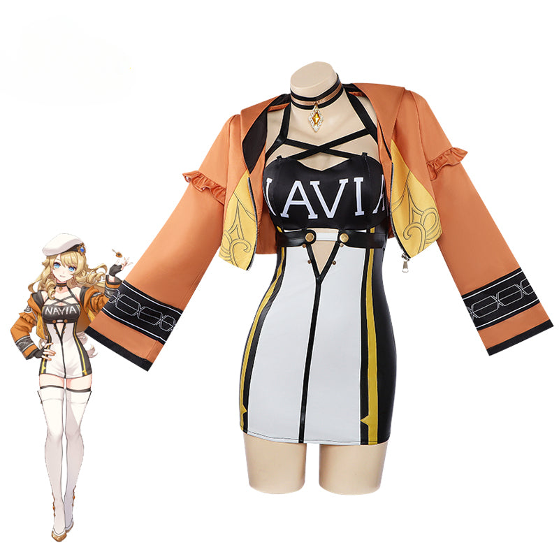 Genshin Impact Navia Cosplay Costume - Sexy Angel Racing Suit with Hat | Astricos-Astricos
