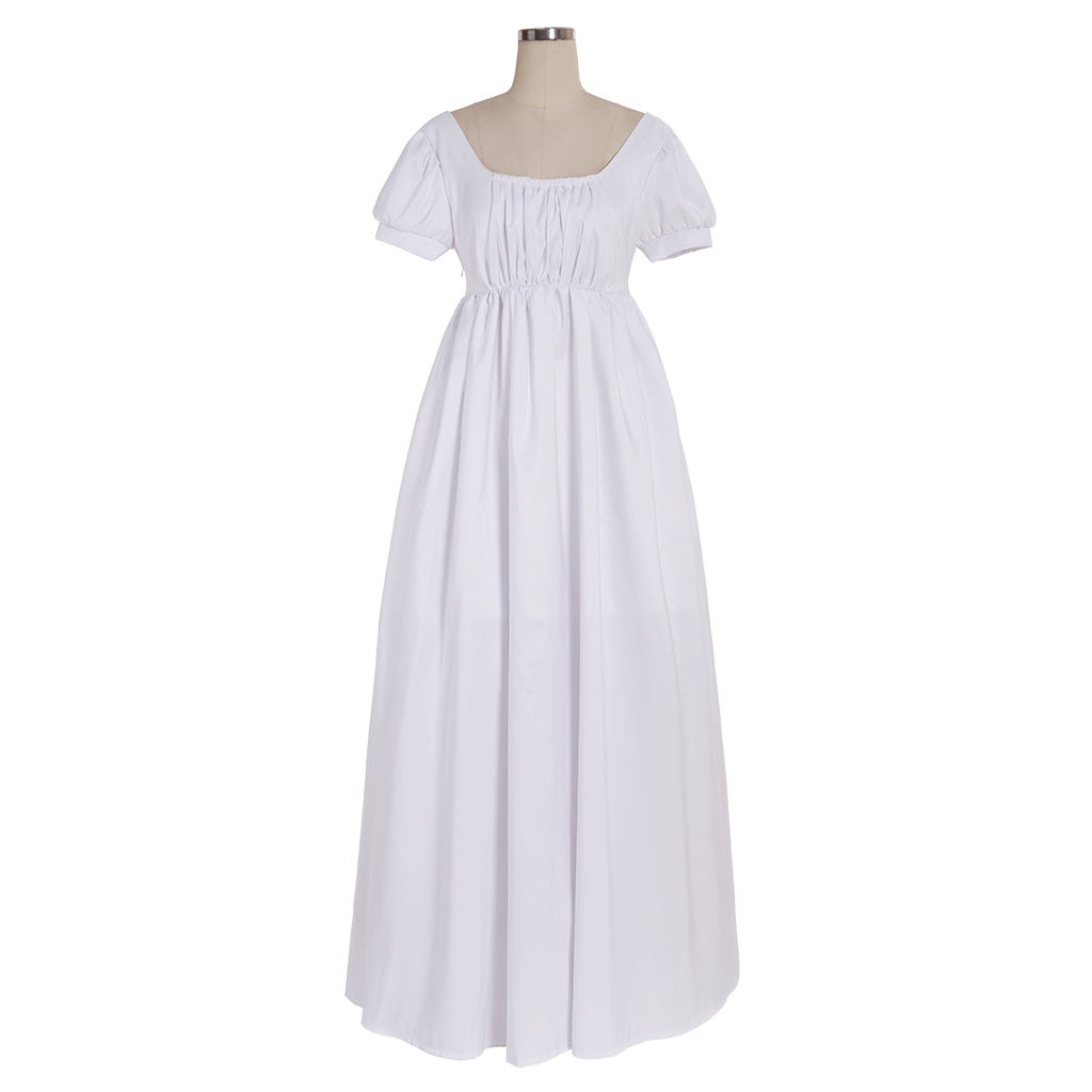 Elegant White Regency Dress - Custom Made High Waistline Tea Gown for Lady Ball | Astricos-Astricos