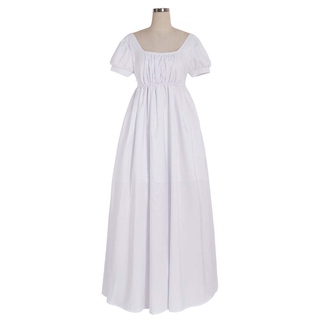 Elegant White Regency Dress - Custom Made High Waistline Tea Gown for Lady Ball | Astricos-Astricos