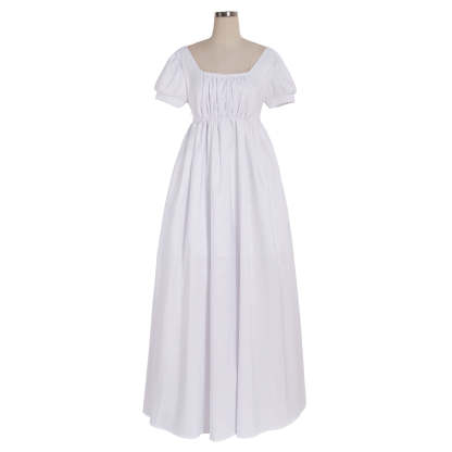 Elegant White Regency Dress - Custom Made High Waistline Tea Gown for Lady Ball | Astricos-Astricos