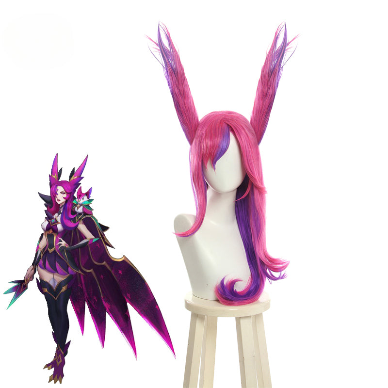 LOL Star Guardian Xayah Cosplay Wig - 65cm Long Pink Purple Rebel Wigs with Ears & Heat Resistant-Astricos