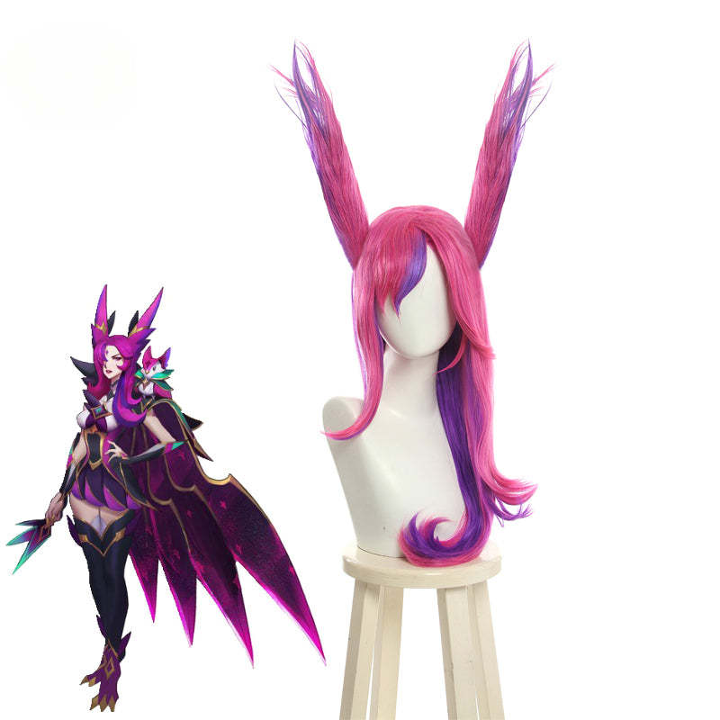 LOL Star Guardian Xayah Cosplay Wig - 65cm Long Pink Purple Rebel Wigs with Ears & Heat Resistant-Astricos