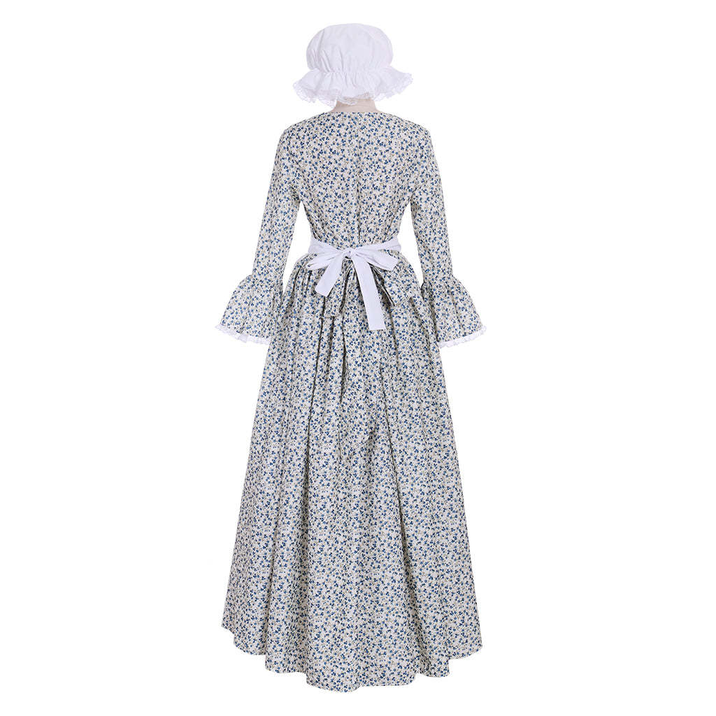 Victorian Pioneer Pilgrim Wench Floral Prairie Dress - Women's Countryside Colonial Lolita Costume-Astricos