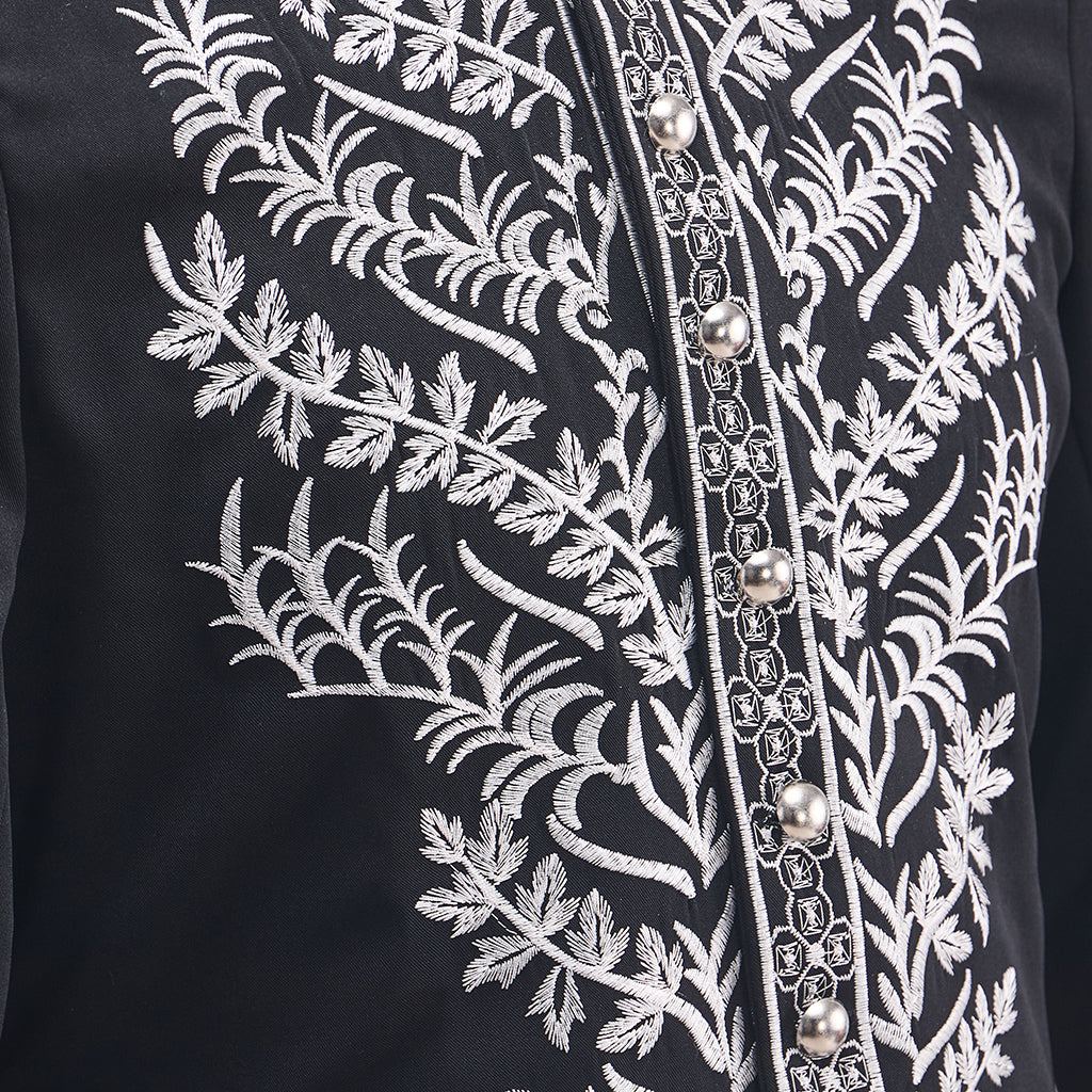 Men's Court Prince Medieval Cosplay Costume - Black & Silver Trim Tuxedo Set