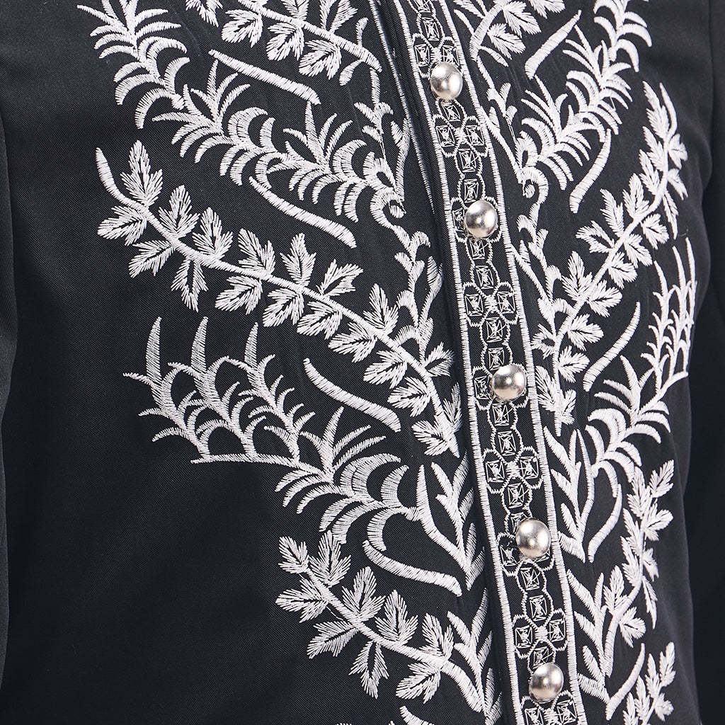 Men's Court Prince Medieval Cosplay Costume - Black & Silver Trim Tuxedo Set