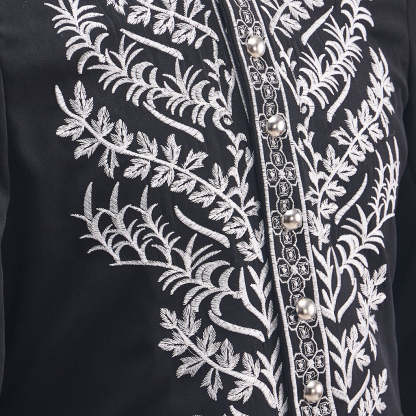 Men's Court Prince Medieval Cosplay Costume - Black & Silver Trim Tuxedo Set
