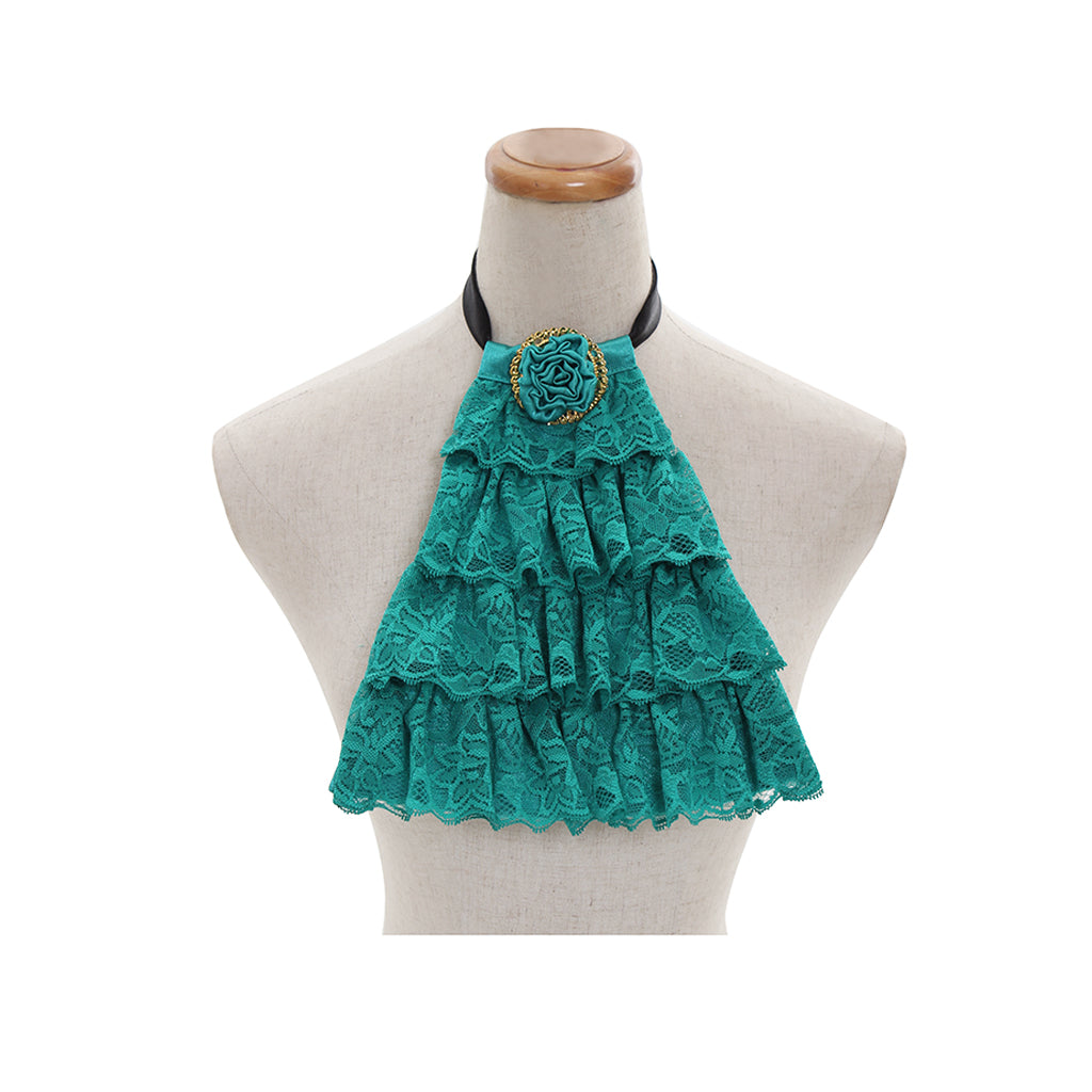 Victorian-Style Green Lace Detachable Collar - Elegant Cosplay Accessory-Astricos