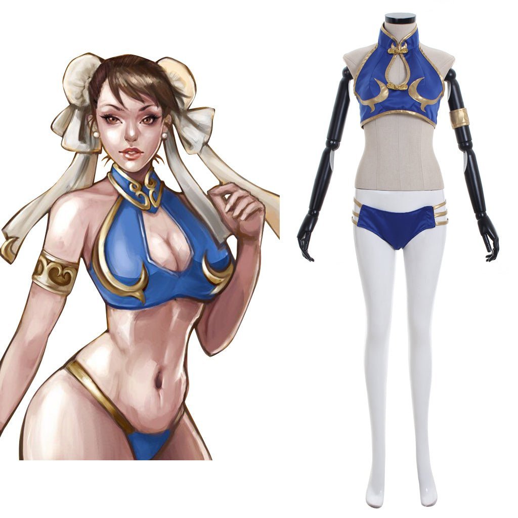 Elastic Li Sexy Swimsuit Cosplay Costume - Two-Piece Game Character Outfit-Astricos