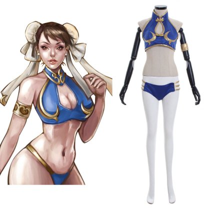 Elastic Li Sexy Swimsuit Cosplay Costume - Two-Piece Game Character Outfit-Astricos