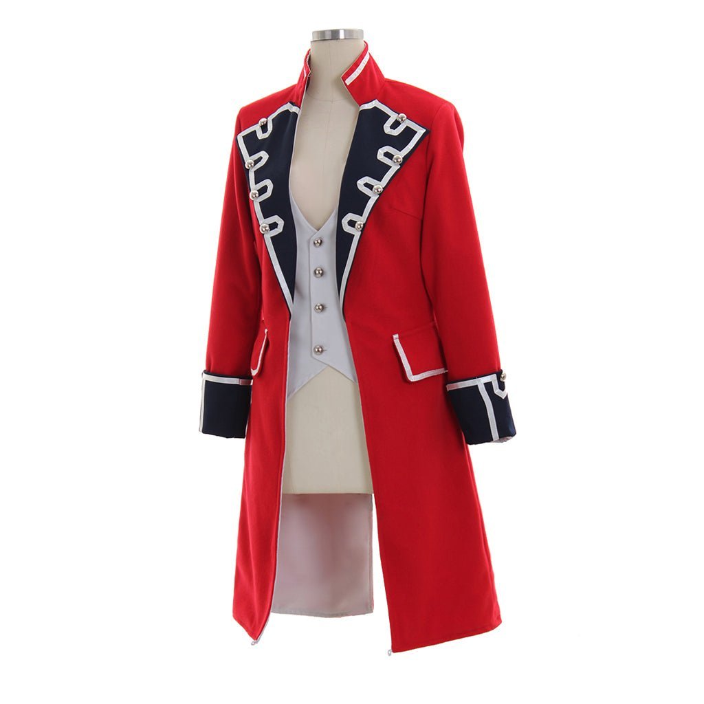 Elegant Red Wool Pirate Coat with Black Cuffs for Women – Napoleon Jacket Style Costume | Astricos-Astricos