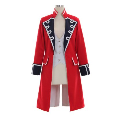 Elegant Red Wool Pirate Coat with Black Cuffs for Women – Napoleon Jacket Style Costume | Astricos-Astricos