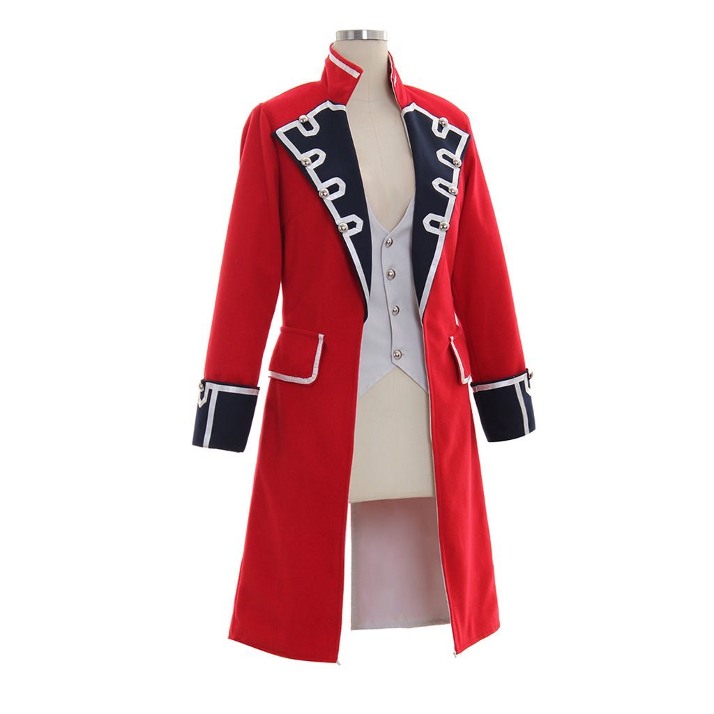 Elegant Red Wool Pirate Coat with Black Cuffs for Women – Napoleon Jacket Style Costume | Astricos-Astricos