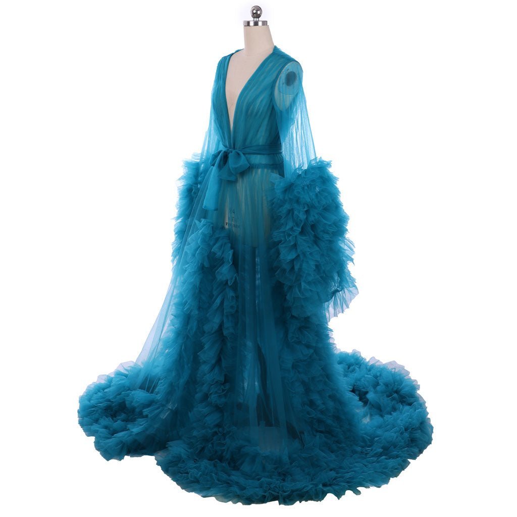18th Century Medieval Blue Sheer Tulle Elegant Wedding Bridal Boudoir Robe | Astricos-Astricos
