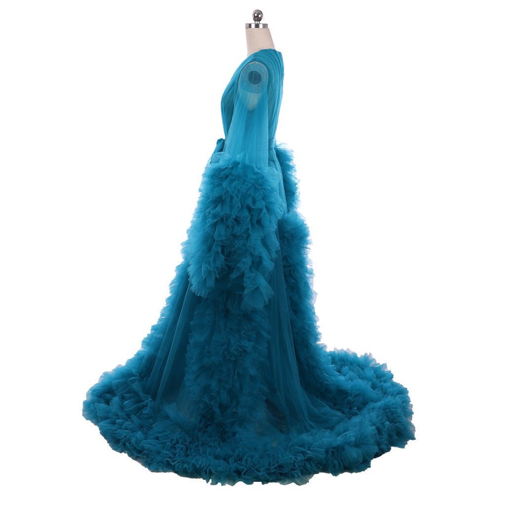 18th Century Medieval Blue Sheer Tulle Elegant Wedding Bridal Boudoir Robe | Astricos-Astricos