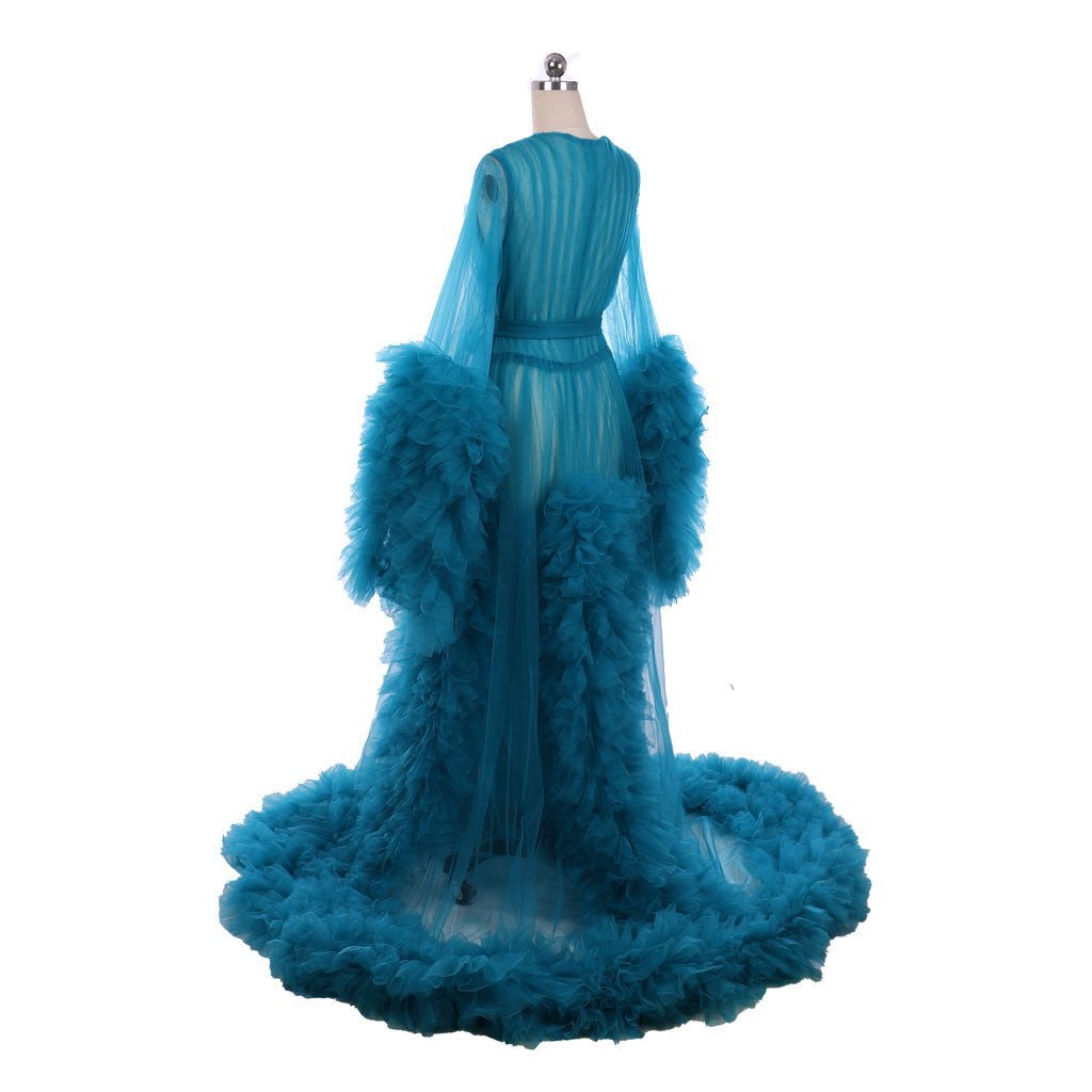 18th Century Medieval Blue Sheer Tulle Elegant Wedding Bridal Boudoir Robe | Astricos-Astricos