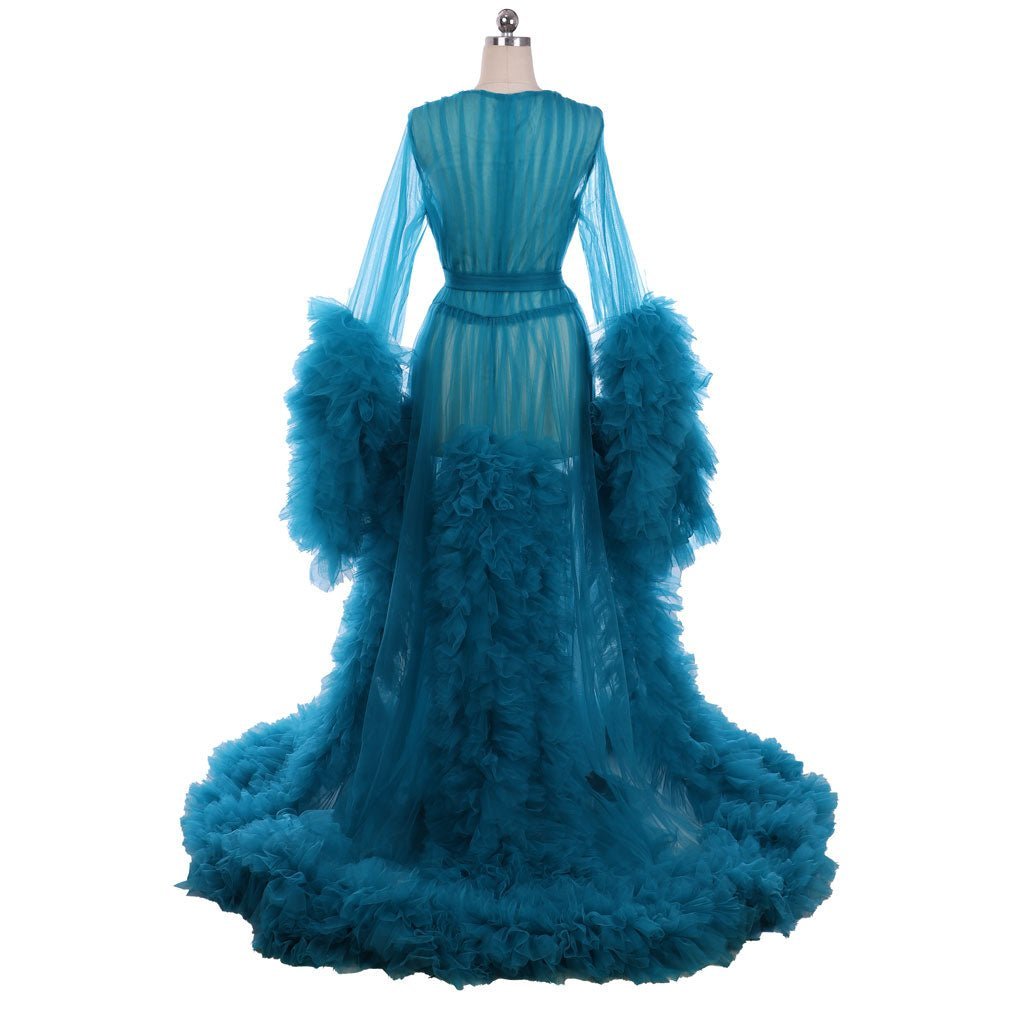 18th Century Medieval Blue Sheer Tulle Elegant Wedding Bridal Boudoir Robe | Astricos-Astricos