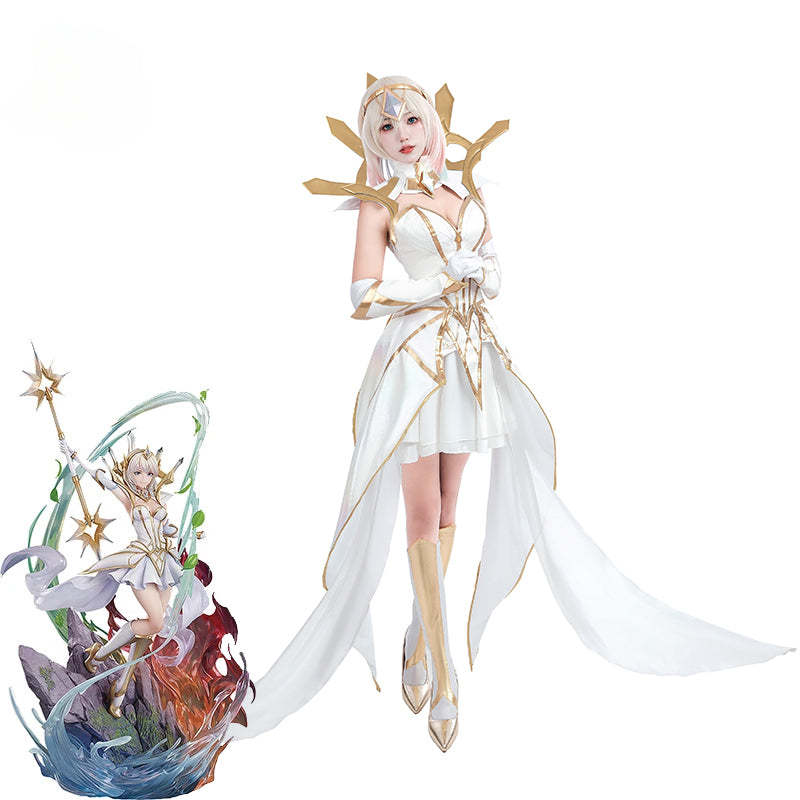 Elementalist Lux Cosplay Costume Full Set - League of Legends LOL Lux Skin Women's White Evening Dress for Halloween-Astricos