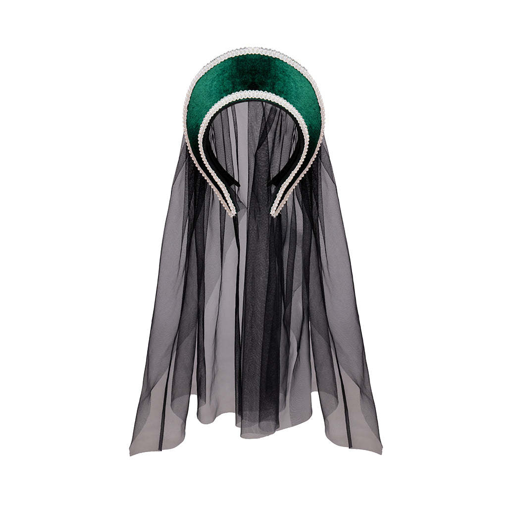 Elegant Blue Tudor Hat with Black Veil Cape - Renaissance Cosplay Costume Headwear-Astricos