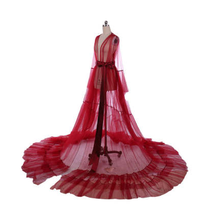 18th Century Medieval Red Mesh Bridal Boudoir Robe - Elegant Cosplay Costume-Astricos