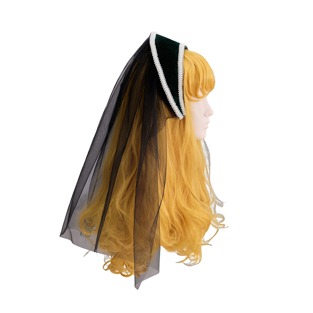 Elegant Blue Tudor Hat with Black Veil Cape - Renaissance Cosplay Costume Headwear-Astricos