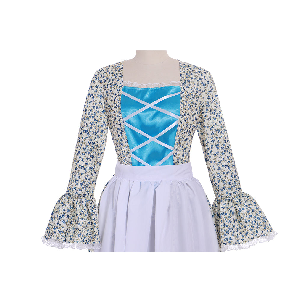 Victorian Pioneer Pilgrim Wench Floral Prairie Dress - Women's Countryside Colonial Lolita Costume-Astricos