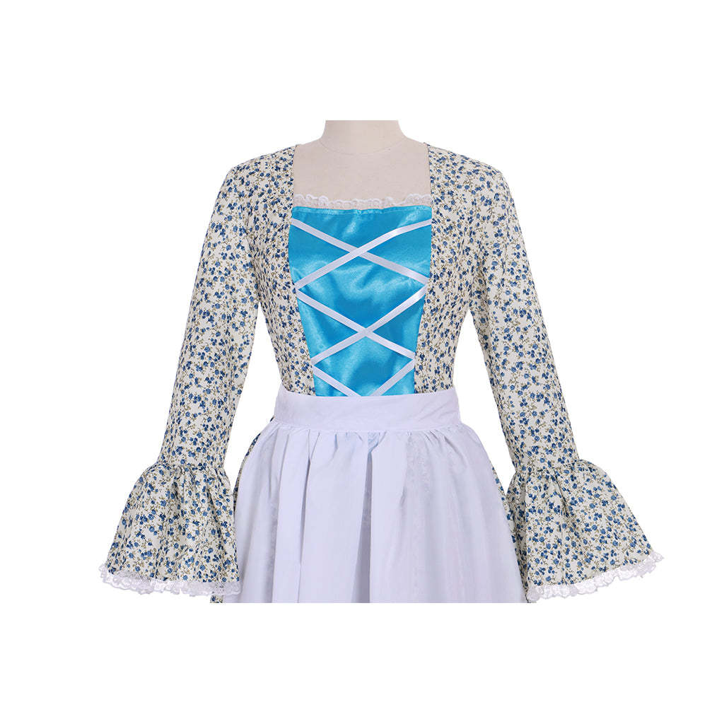 Victorian Pioneer Pilgrim Wench Floral Prairie Dress - Women's Countryside Colonial Lolita Costume-Astricos