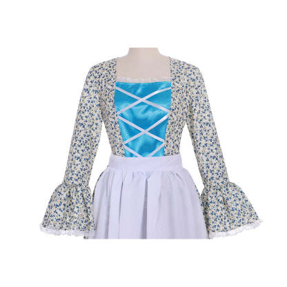 Victorian Pioneer Pilgrim Wench Floral Prairie Dress - Women's Countryside Colonial Lolita Costume-Astricos