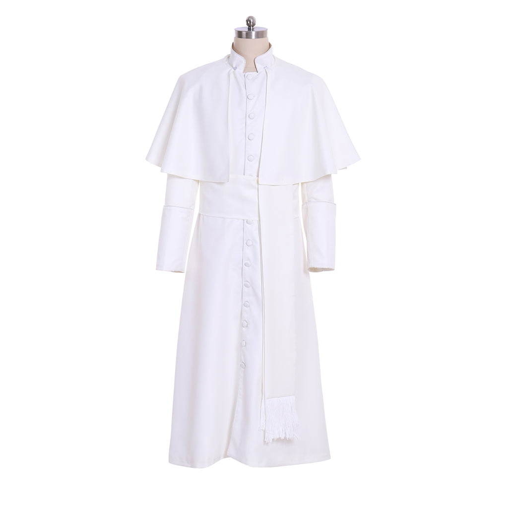Authentic Roman White Priest Cassock Robe - Medieval Clergyman Vestments & Gothic Wizard Costume-Astricos