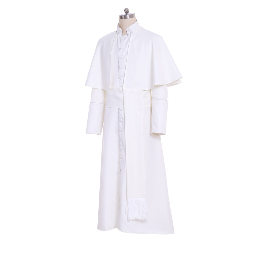 Authentic Roman White Priest Cassock Robe - Medieval Clergyman Vestments & Gothic Wizard Costume-Astricos