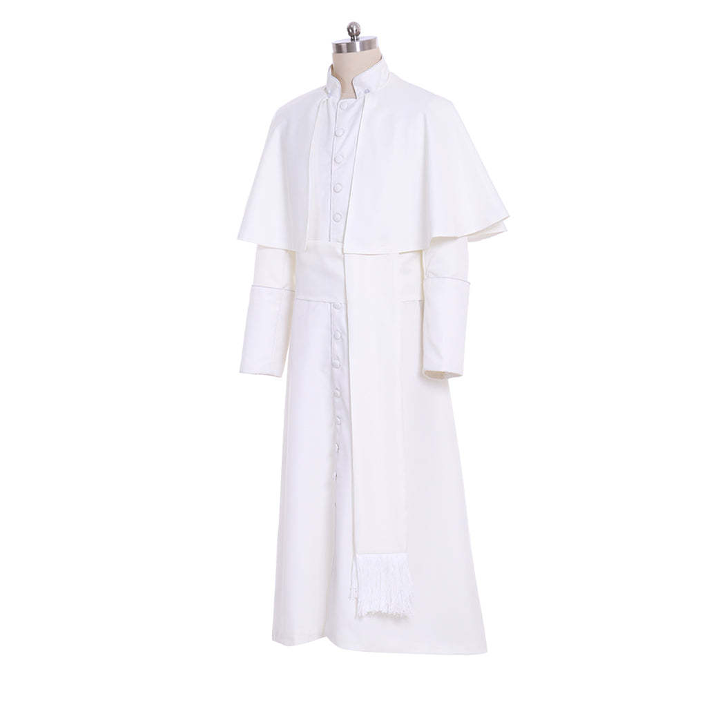 Authentic Roman White Priest Cassock Robe - Medieval Clergyman Vestments & Gothic Wizard Costume-Astricos