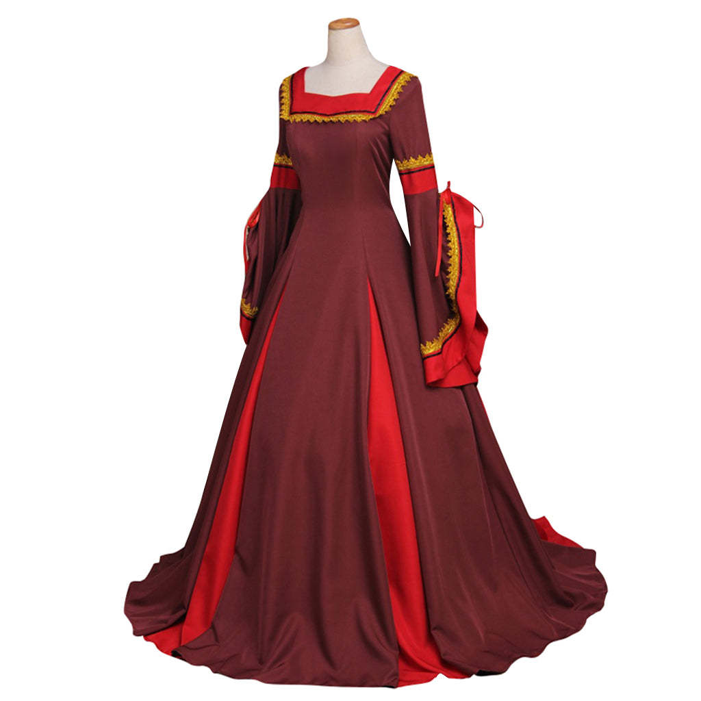 Victorian Medieval South Manor Cosplay Dress for Women - Dark Red Elegant Costume-Astricos