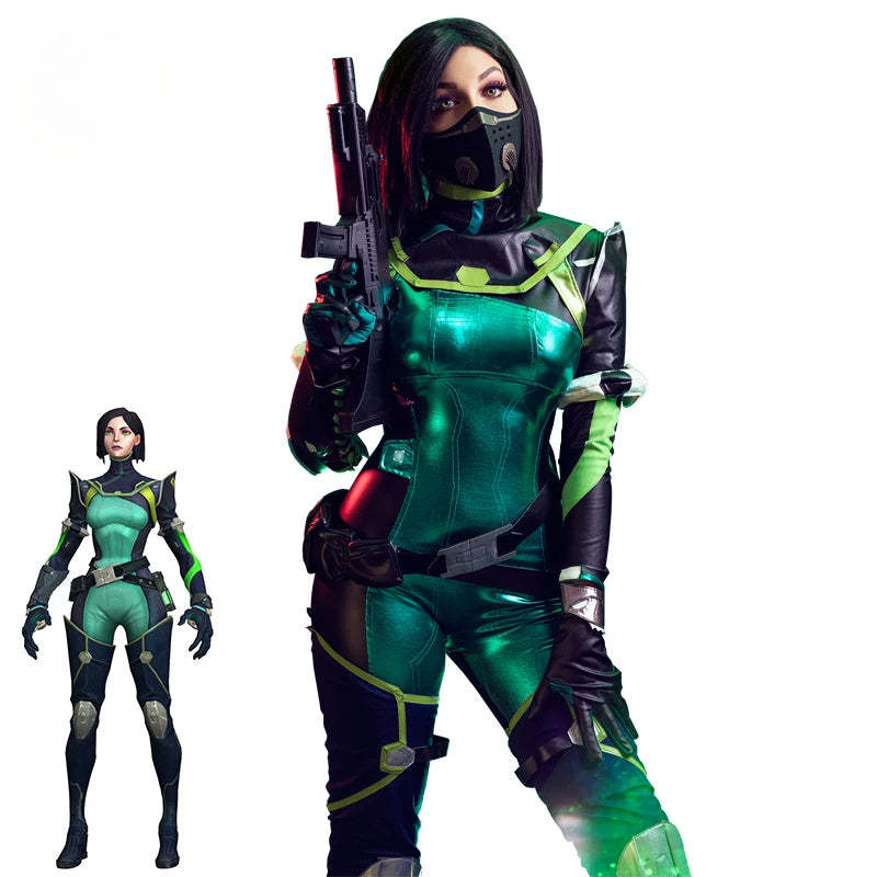 Viper Cosplay Costume from Valorant - Green Women's Combat Uniform | Astricos-Astricos