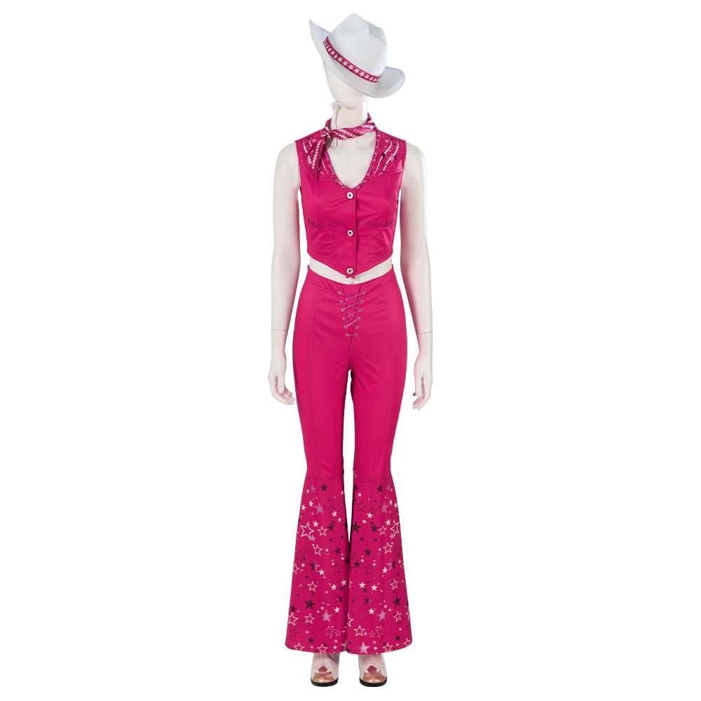 FAPUCO Barbie Cosplay Costume - 70s 80s Hippie Disco Pink Cowgirl Outfit for Movie Stage Party - Astricos