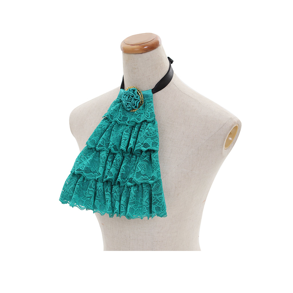 Victorian-Style Green Lace Detachable Collar - Elegant Cosplay Accessory-Astricos