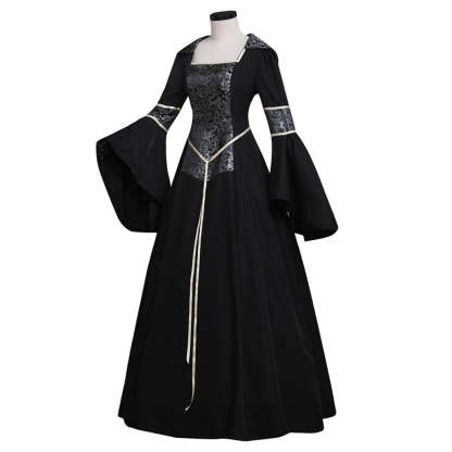 Elegant Black Medieval Renaissance Victorian Ball Gown Dress for Women-Astricos
