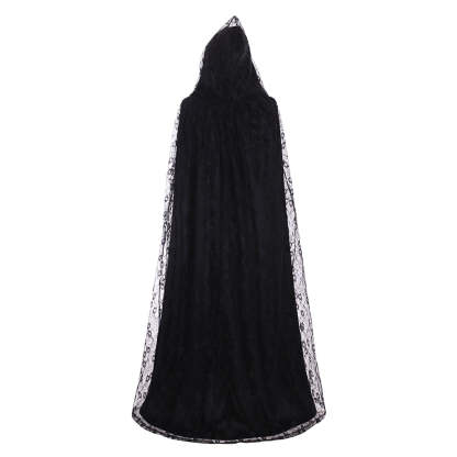Steampunk Witch Cape - Women's Long Hooded Cloak with Lace Details for Cosplay-Astricos