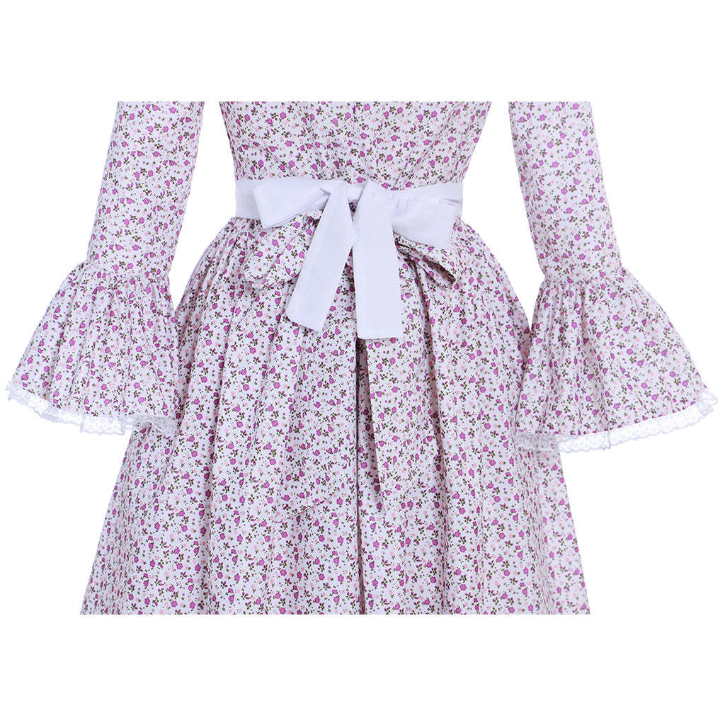 Victorian Pioneer Pilgrim Wench Floral Prairie Dress – Women’s Colonial Lolita Cosplay Costume-Astricos