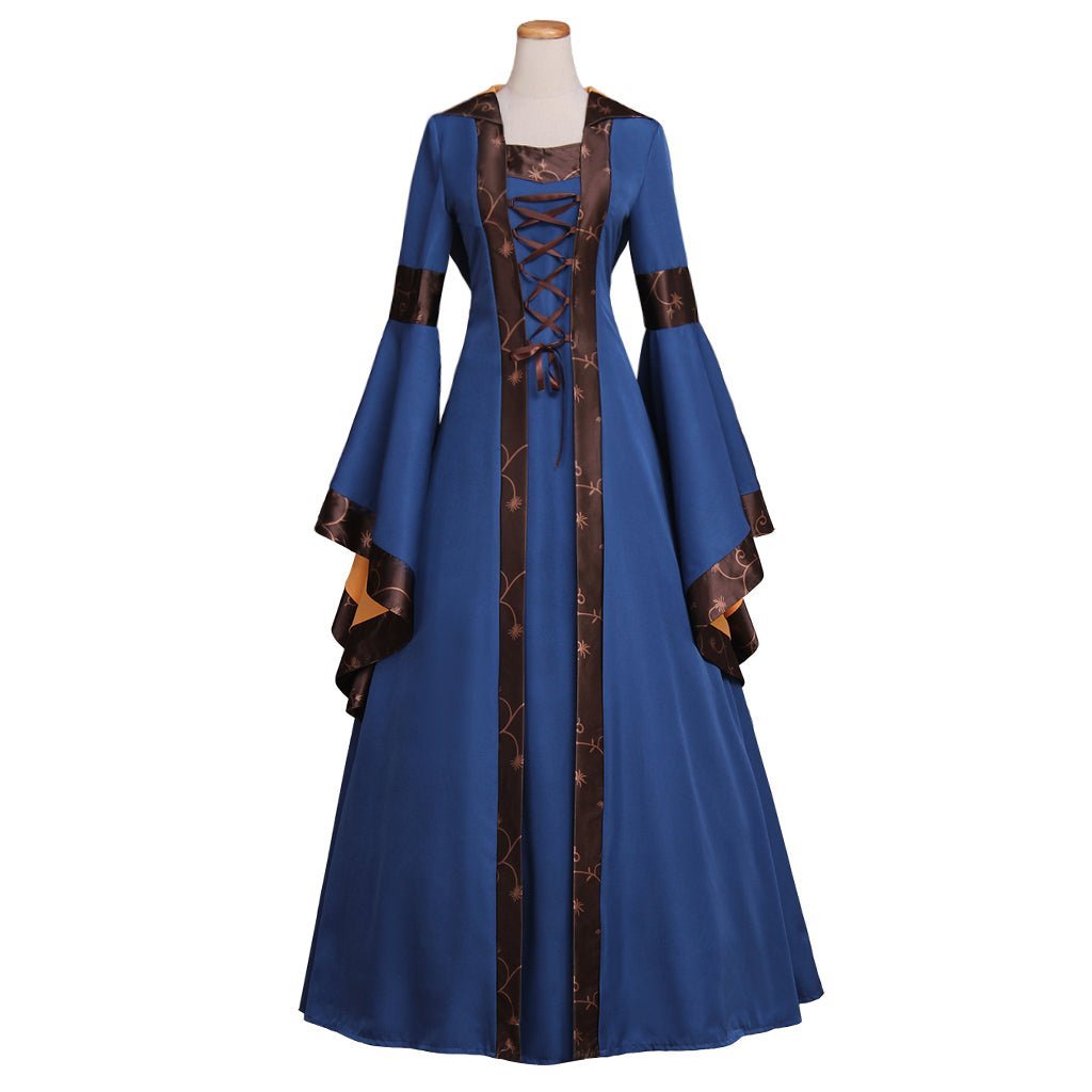 Gothic Cosplay Medieval Dress for Women - Flare Sleeve Hooded Vintage Lace Up High Waist Europ Costume-Astricos