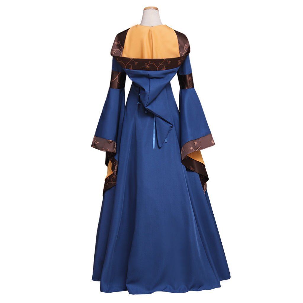 Gothic Cosplay Medieval Dress for Women - Flare Sleeve Hooded Vintage Lace Up High Waist Europ Costume-Astricos