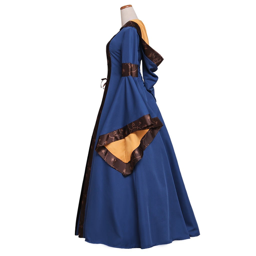 Gothic Cosplay Medieval Dress for Women - Flare Sleeve Hooded Vintage Lace Up High Waist Europ Costume-Astricos