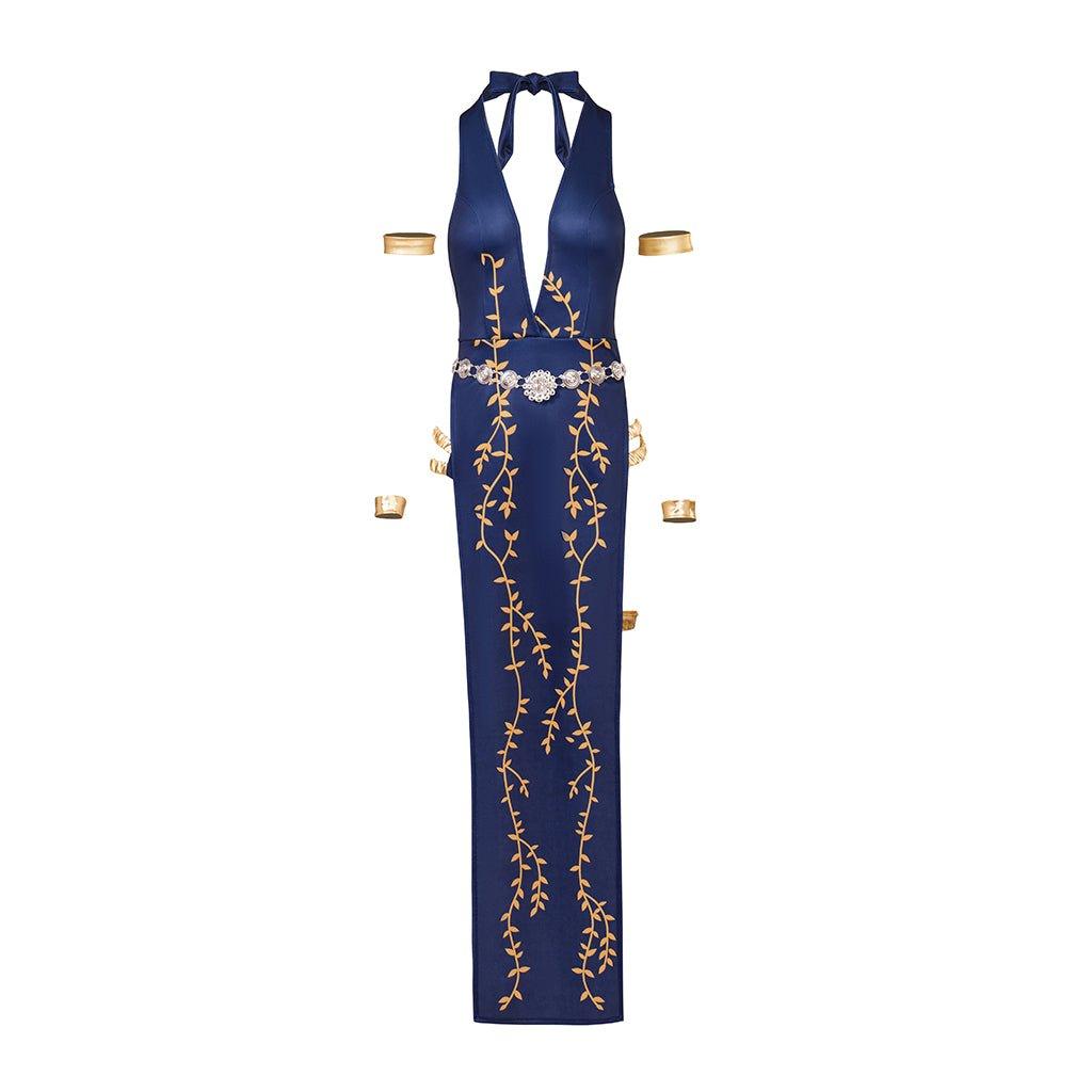 Sexy Marika Cosplay Costume - Blue Halter Neck Dress & Shorts Set for Halloween & Parties-Astricos