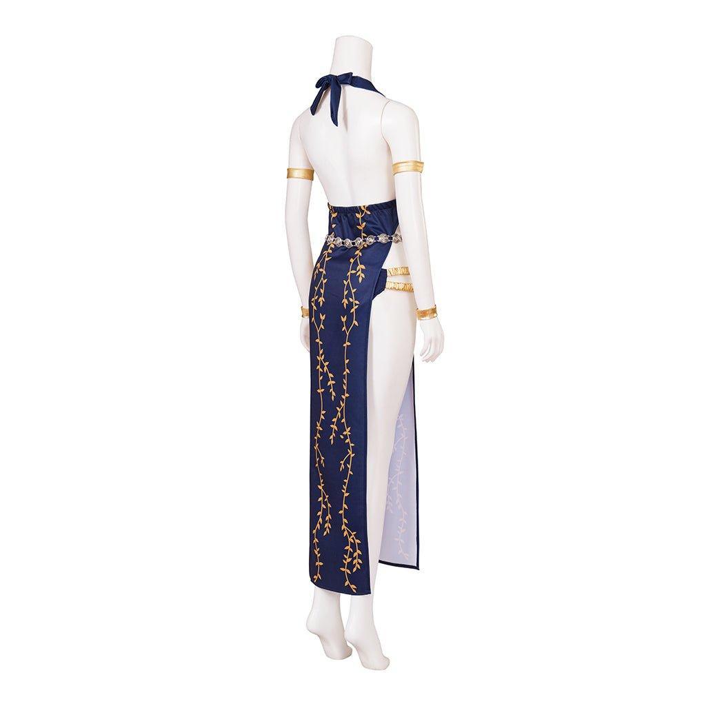Sexy Marika Cosplay Costume - Blue Halter Neck Dress & Shorts Set for Halloween & Parties-Astricos