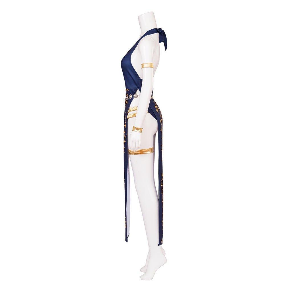 Sexy Marika Cosplay Costume - Blue Halter Neck Dress & Shorts Set for Halloween & Parties-Astricos