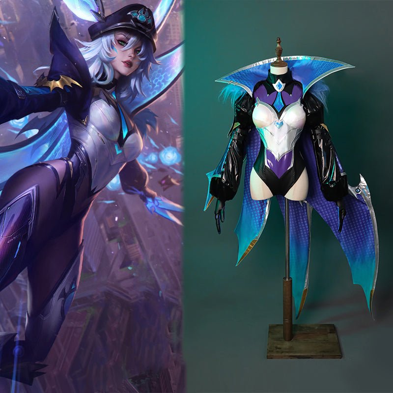 LOL Battle Bat Xayah Cosplay Costume - Women's Jumpsuit with Cloak for Halloween-Astricos