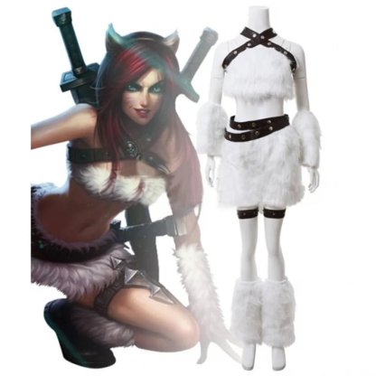 LOL Kitty Cat Katarina Cosplay Costume - White Battle Suit for Adult Women Halloween Carnival Party-Astricos