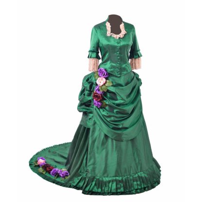 Georgian Era Victorian Bustle Dress - 18th Century Green Rococo Ball Gown for Women | Astricos-Astricos