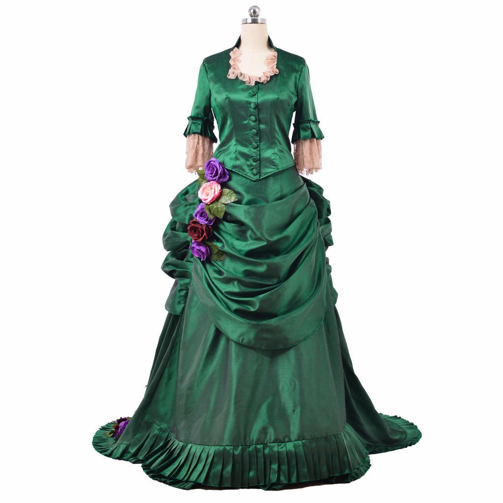 Georgian Era Victorian Bustle Dress - 18th Century Green Rococo Ball Gown for Women | Astricos-Astricos