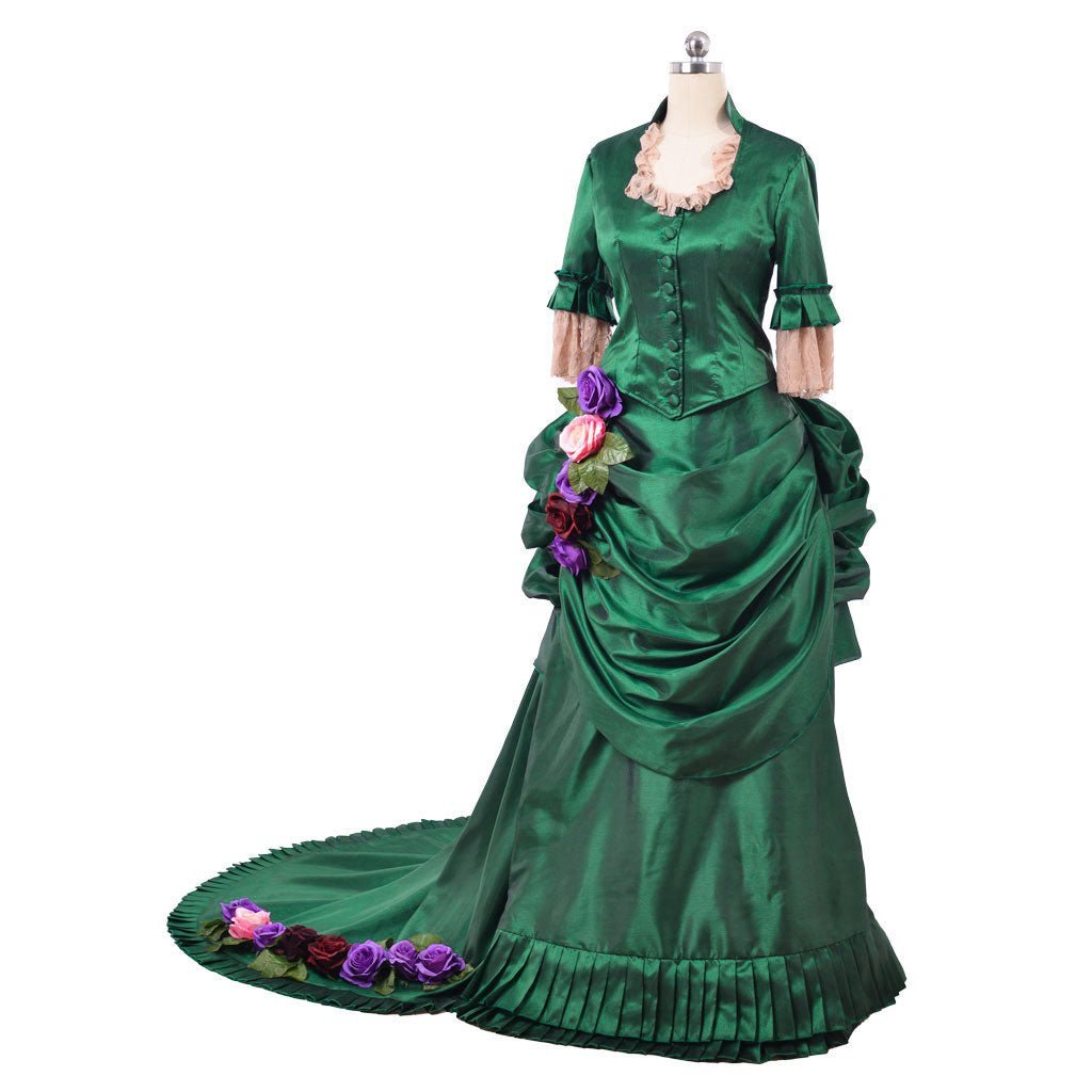 Georgian Era Victorian Bustle Dress - 18th Century Green Rococo Ball Gown for Women | Astricos-Astricos
